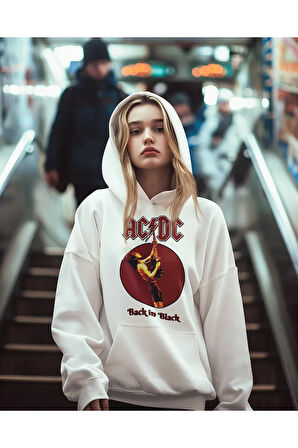 Ac Dc Back In Black Baskılı Unisex Oversize Rock Metal Hoodie