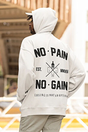 No Pain No Gain Baskılı Unisex Oversize Fitness Gym Hoodie