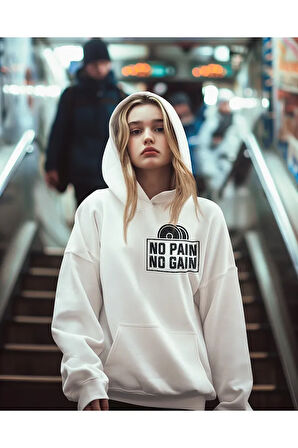 No Pain No Gain Baskılı Unisex Oversize Fitness Gym Hoodie