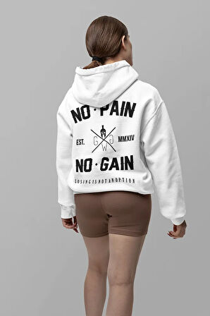 No Pain No Gain Baskılı Unisex Oversize Fitness Gym Hoodie