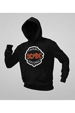High Ac Dc Voltage Logo Baskılı Unisex Oversize Rock Metal Hoodie