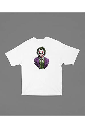 Joker Baskılı Oversize Tişört, Unisex Tişört