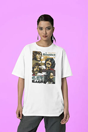 The Beatles Get Back Baskılı Unisex Tişört, Oversize Müzik Grubu Tişört