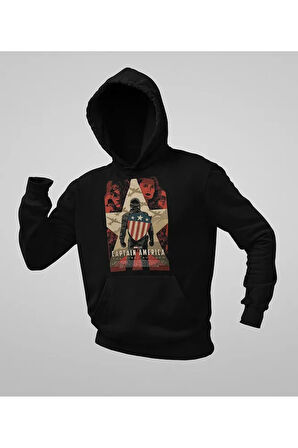 Kaptan Amerika Avengers Karakter Baskılı Unisex Oversize Hoodie