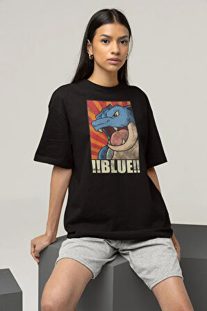 !! Blue !! Pokemon Çizgi Film Baskılı Unisex Oversize Tişört