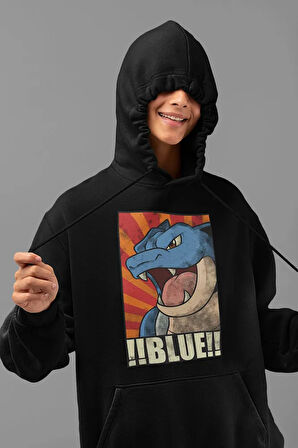 Çizgi Film Pokemon !! Blue !! Baskılı Unisex Oversize Hoodie