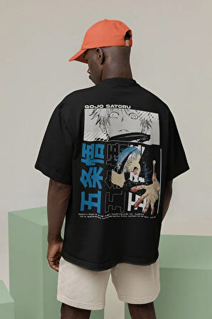 Gojo Satoru Anime Karakter Baskılı Unisex Oversize Tişört