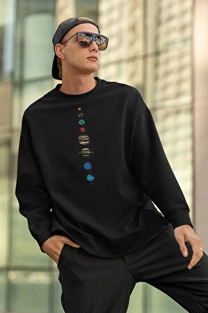 Gezegenler Baskılı Unisex Oversize Sweatshirt