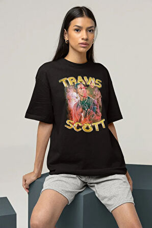 Travis Scott Rapper Baskılı Unisex Oversize Tişört