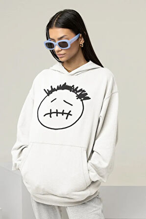 Çizgi Surat Baskılı Unisex Oversize Travis Scott Hoodie