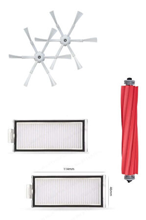 Roborock Q7 Max Ve Max Plus + Uyumlu 6 Kollu Yan Fırça Hepa Filtre Set