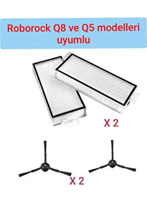 Roborock Q5 ve Q8 uyumlu yer süpürme fırçası filtre seti