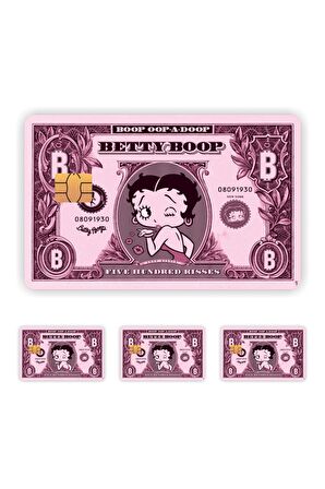 4 Adet Betty Boop Kart Kaplama Sticker Kart Etiketi