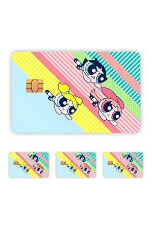 4 Adet Powerpuff Girls Kart Kaplama Sticker Kart Etiketi 04