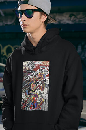 Marvel Spider-Punk Baskılı Unisex Hoodie, Oversize Spider-Man Sweatshirt