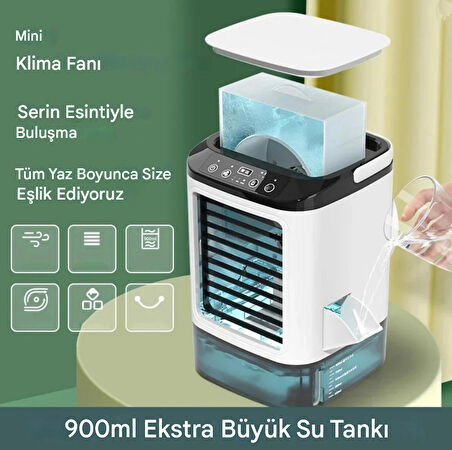 QASUL Taşınabilir klima 3 vitesli Mini Klima 900 ml Su Deposu Hava Soğutucu 7 renkli Gece Lambası