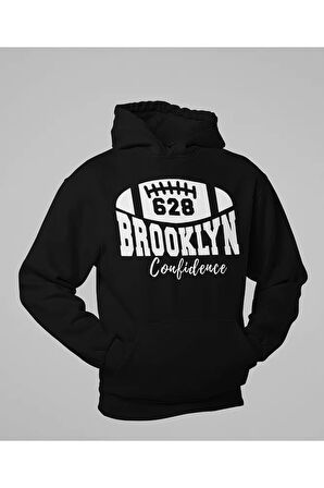 628 Brooklyn Confidence Yazılı Unisex Oversize Beyzbol Hoodie