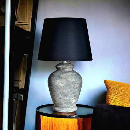 Qdec Vintage Seramik Abajur Rustik Modern Gri - Siyah