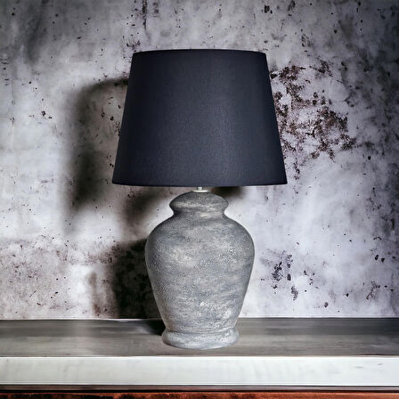 Qdec Vintage Seramik Abajur Rustik Modern Gri - Siyah