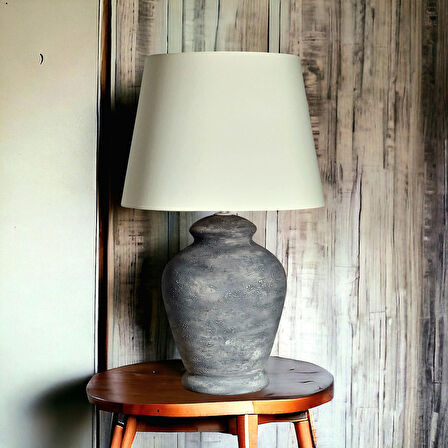Qdec Vintage Seramik Abajur Rustik Modern Gri - Ekru