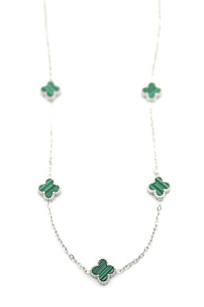 Vc Yonca Kolye - Gümüş Renk - Yeşil