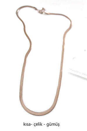 Kısa İtalyan Çelik Kolye-45 CM - Gümüş