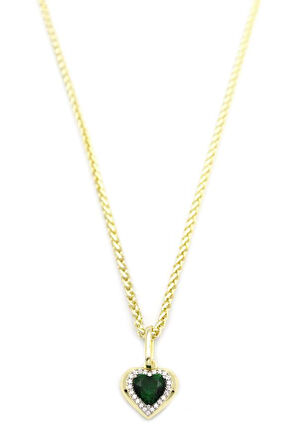 Taşlı Kalp Kolye - Yeşil