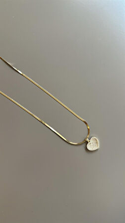 Taşlı Kalp Kolye - Altın