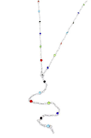 Renkli Taşlı Y Kolye - Gümüş
