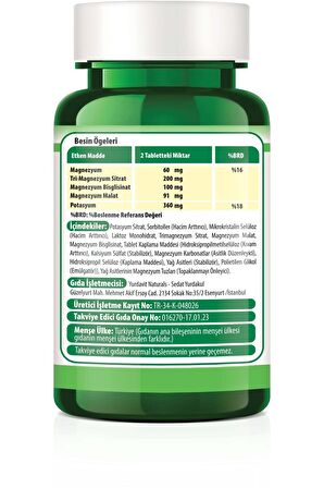 Yurdavit Kalium Magnesium Complex 60 Tablet Potasyum Magnezyum Sitrat Malat Bisglisinat Kompleks 