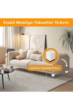TİNEKE Robot Süpürge Mobilya Ayağı Ve Dolap Yükseltici Ayak Kaydırmaz Ve Yükseltici 4 Lü BEYAZ KARE 10.5 cm