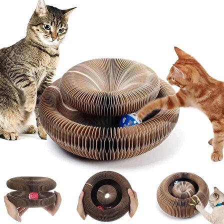 TİNEKE  Akordiyon Kedi Tırmalama Oyuncağı, Çıngıraklı Zilli Top Ve Kedi Nanesi Hediyeli Tırmalama Panosu