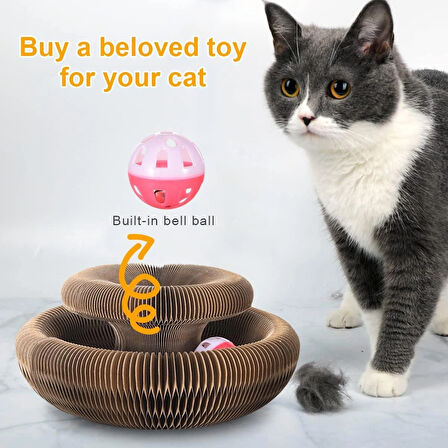 TİNEKE  Akordiyon Kedi Tırmalama Oyuncağı, Çıngıraklı Zilli Top Ve Kedi Nanesi Hediyeli Tırmalama Panosu