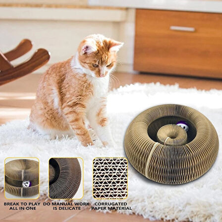 TİNEKE  Akordiyon Kedi Tırmalama Oyuncağı, Çıngıraklı Zilli Top Ve Kedi Nanesi Hediyeli Tırmalama Panosu