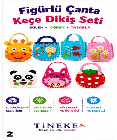 Tineke Figürlü Keçe Dikiş Seti 7'li Kendin Yap Çanta Yapım Seti Eğitici Hobi Oyuncağı El Becerisi 6+ Yaş