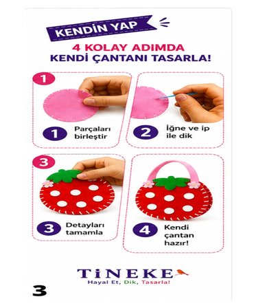 Tineke Figürlü Keçe Dikiş Seti 7'li Kendin Yap Çanta Yapım Seti Eğitici Hobi Oyuncağı El Becerisi 6+ Yaş