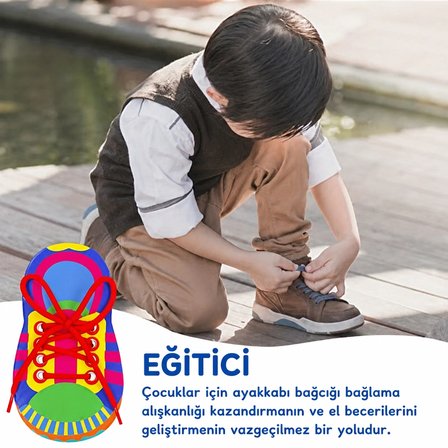 Tineke Montessori Ayakkabı Bağlama Eğitici Oyuncak İnce Motor Beceri Geliştirici Erkek ve Kız 3+ Yaş Çocuklar İçin 2 li