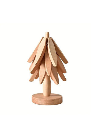 TİNEKE  3'lü Standlı Bambu Nihale Seti, Isıya Dayanıklı Bardak ve Tencere Altı Katlanır Nihale 