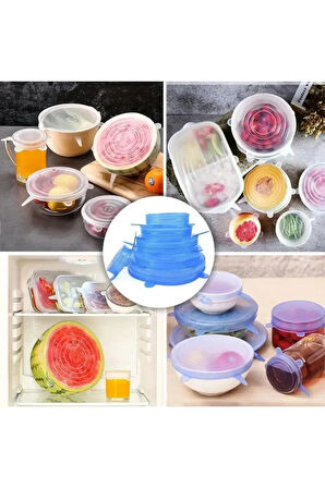 TİNEKE  Taze Tutan Gıda Saklama Streç Kapağı Seti - 6'lı Tekrar kullanılabilen Silikon Streç Kapak