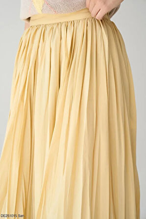 Yüksek Bel Piliseli Uzun Etek Sarı