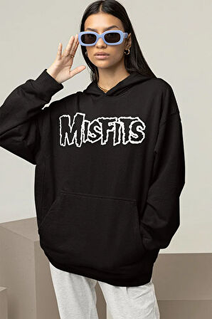 Tasarım Misfits Yazılı Unisex Oversize Rock Metal Hoodie