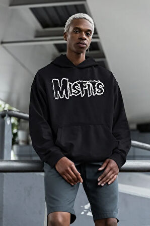 Tasarım Misfits Yazılı Unisex Oversize Rock Metal Hoodie