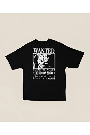 Wanted Anime Karakter Roronoa Zoro Baskılı Unisex Oversize Tişört