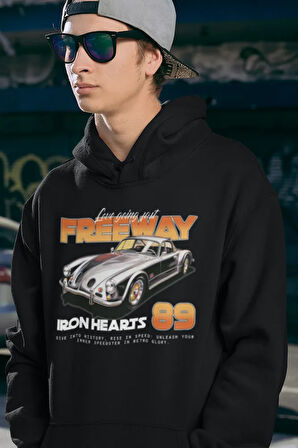 Freeway Iron Hearts 89 Baskılı Unisex Oversize Araba Hoodie