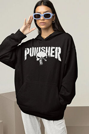 Punisher Baskılı Unisex Oversize Hoodie