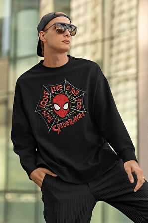 This Looks Like A Job For Spider-Man Yazılı Unisex Oversize Tasarım Örümcek Adam Sweatshirt
