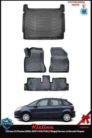 Citroen C4 Picasso 2006-2013 7 KOLTUKLU Bagaj Havuzu&Havuzlu Paspas ve TON KOKU