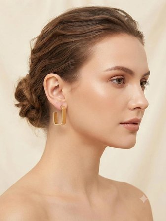 Geometrik Kare Halka Küpe - Gold Renk Minimalist Şık Kadın Aksesuar