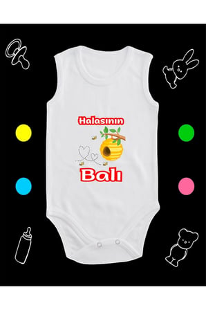 Pamuklu Halasının Balı Baskılı Penye Bebek Body Çıtçıtlı Badi Zıbın HLBL123