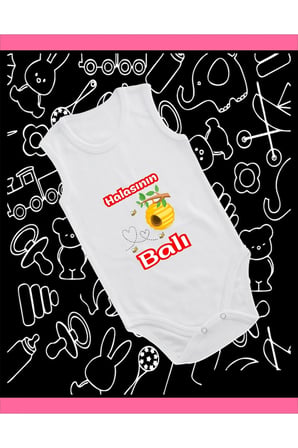 Pamuklu Halasının Balı Baskılı Penye Bebek Body Çıtçıtlı Badi Zıbın HLBL123